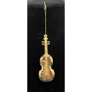 Vintage Gold Tone Metal Violin Viola Musical Instrument Ornament